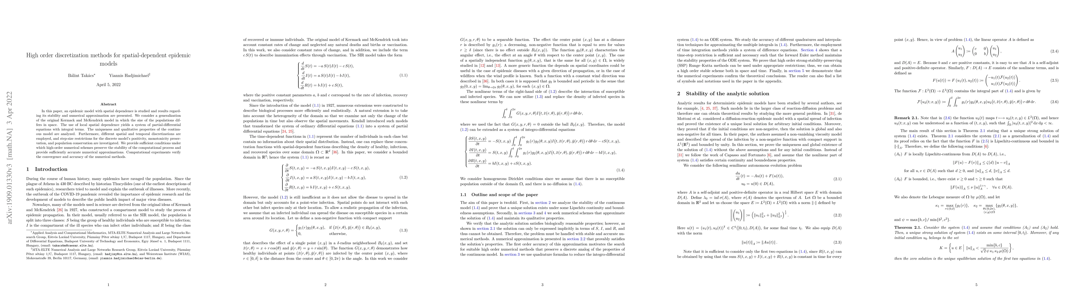 Thumbnail for High order discretization methods for spatial-dependent epidemic models