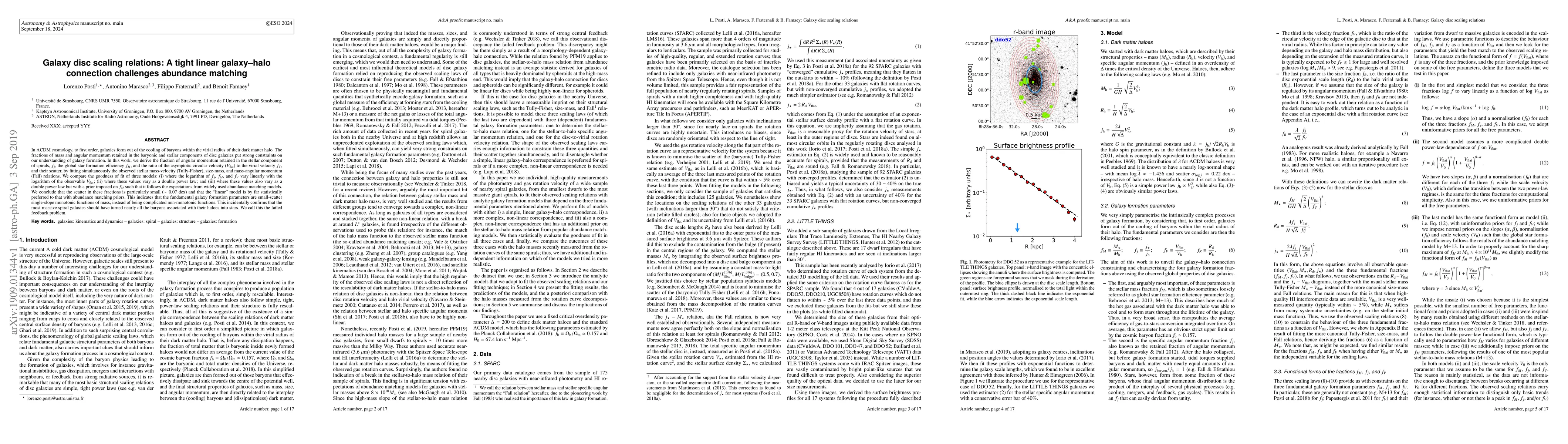 Thumbnail for Galaxy disc scaling relations: A tight linear galaxy -- halo connection
  challenges abundance matching