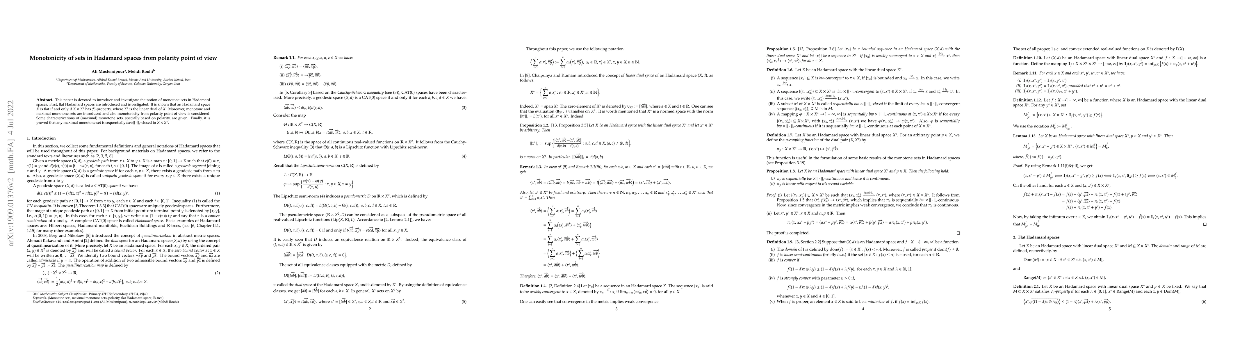 Thumbnail for Monotonicity of sets in Hadamard spaces from polarity point of view