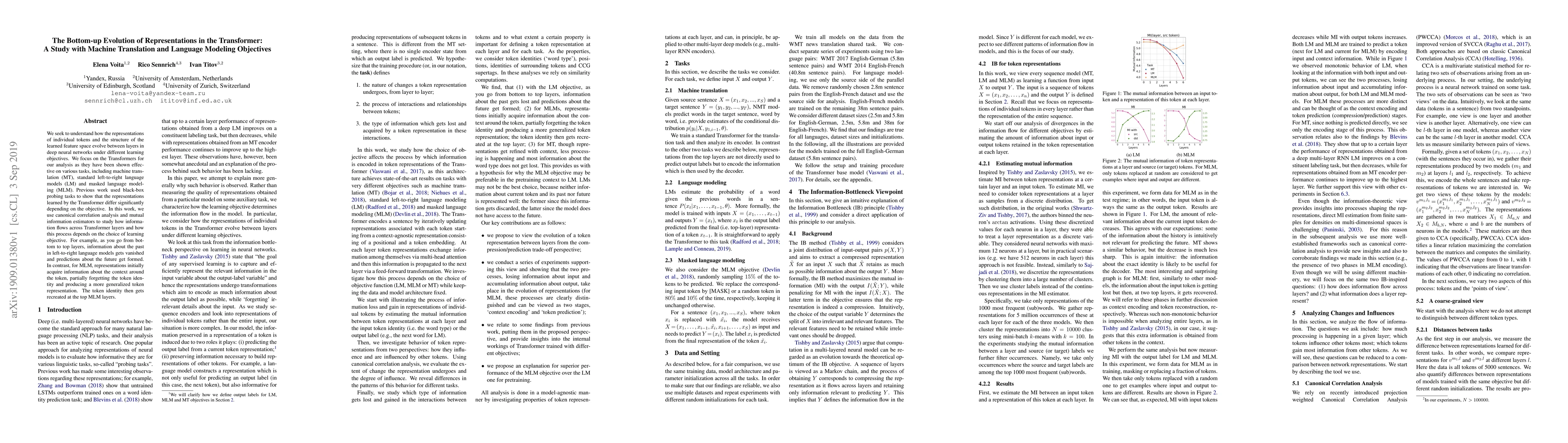 Thumbnail for The Bottom-up Evolution of Representations in the Transformer: A Study
  with Machine Translation and Language Modeling Objectives