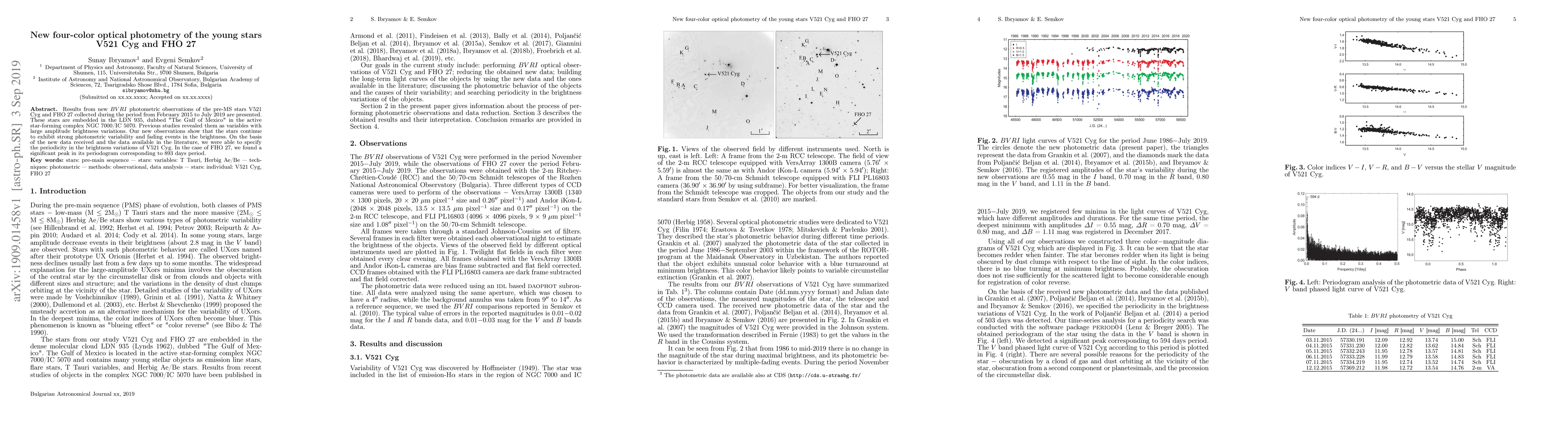 Thumbnail for New four-color optical photometry of the young stars V521 Cyg and FHO 27