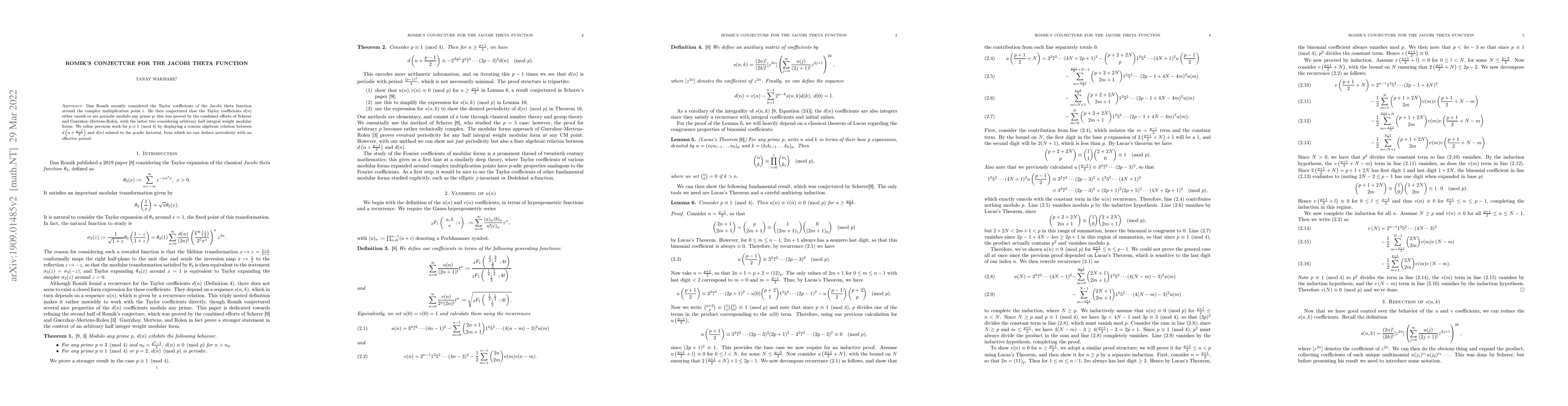 Thumbnail for Romik's Conjecture for the Jacobi Theta Function