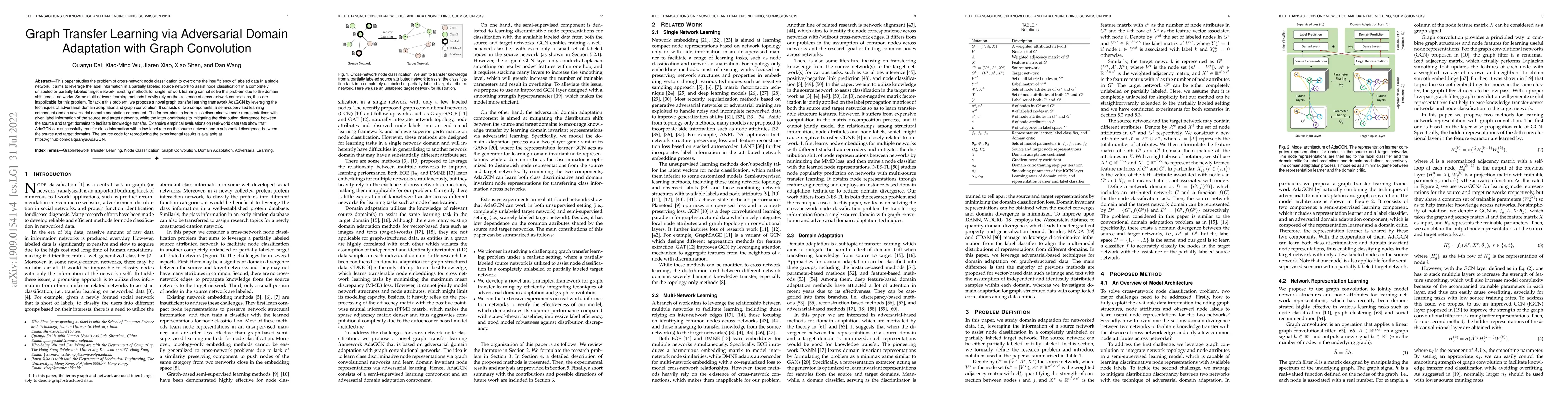 Thumbnail for Graph Transfer Learning via Adversarial Domain Adaptation with Graph
  Convolution