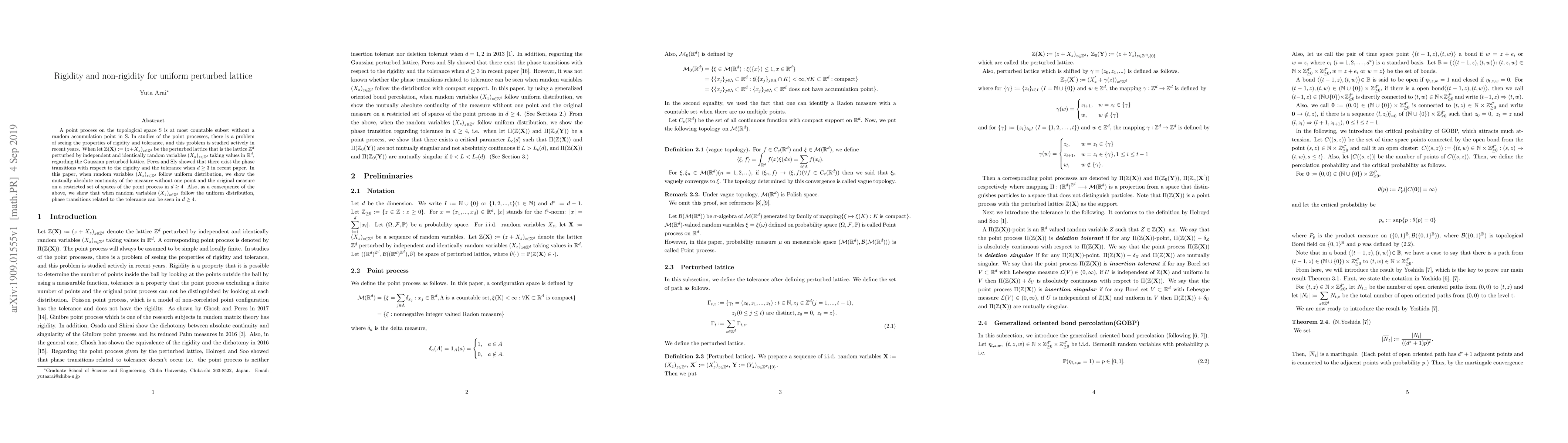 Thumbnail for Rigidity and non-rigidity for uniform perturbed lattice