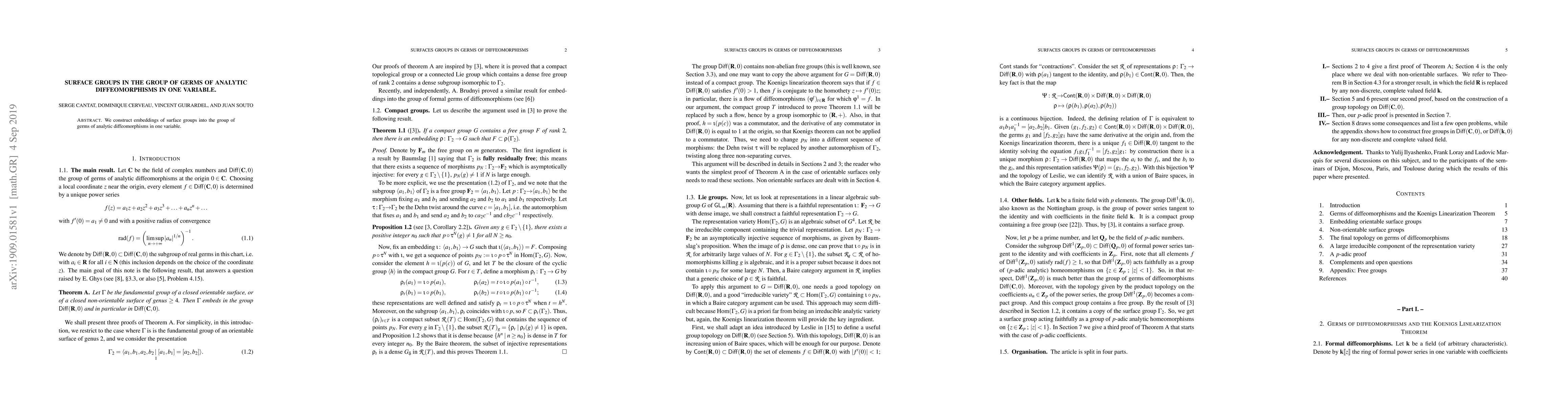Thumbnail for Surface Groups In The Group Of Germs Of Analyticdiffeomorphisms In One
  Variable