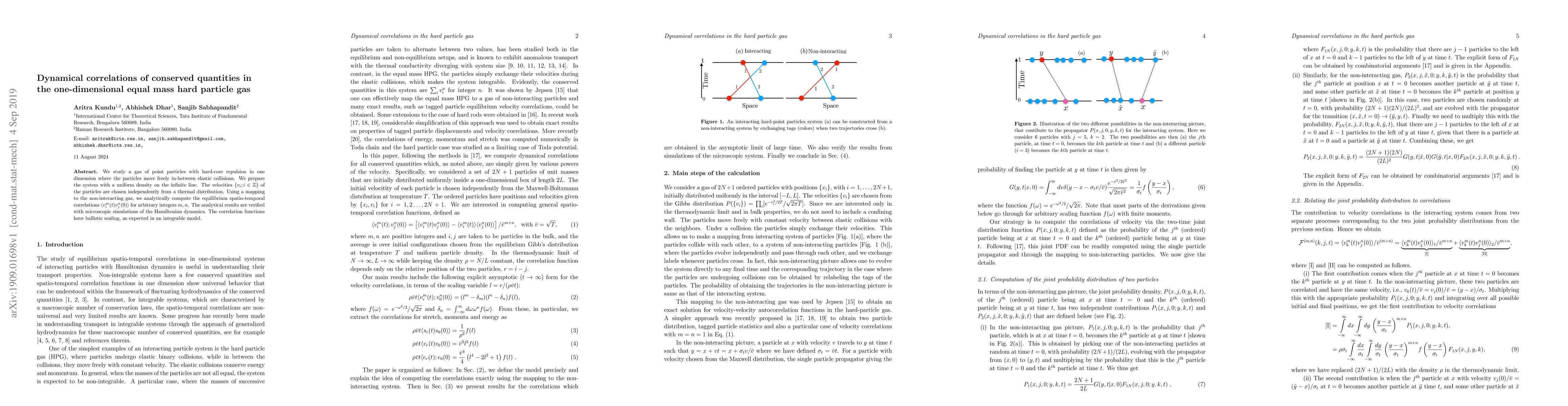 Thumbnail for Dynamical correlations of conserved quantities in the one-dimensional
  equal mass hard particle gas