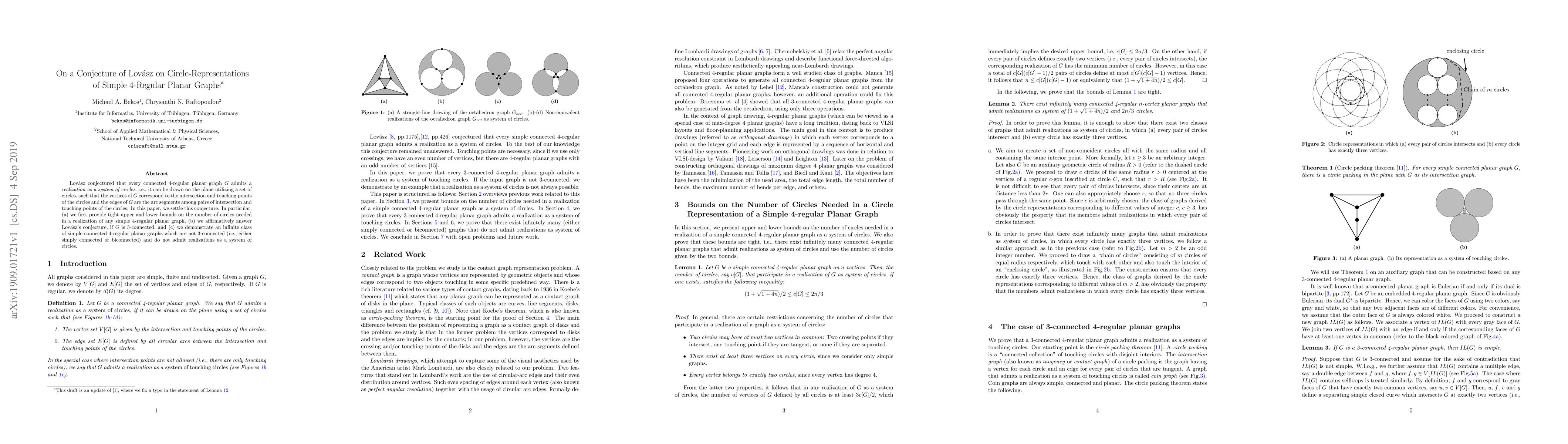 Thumbnail for On a Conjecture of Lov\'asz on Circle-Representations of Simple
  4-Regular Planar Graphs