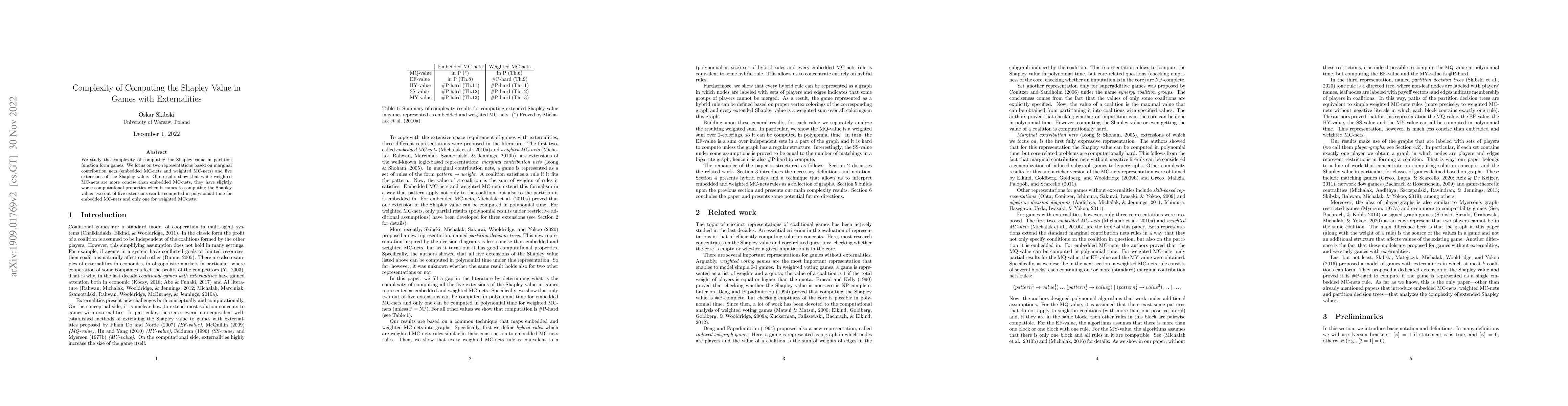 Thumbnail for Complexity of Computing the Shapley Value in Games with Externalities