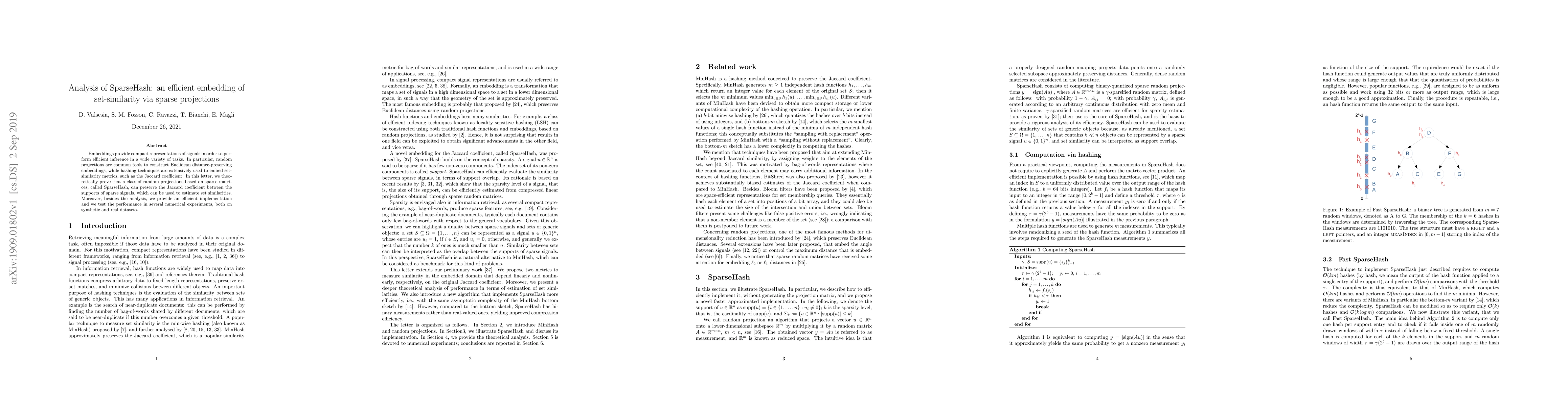 Thumbnail for Analysis of SparseHash: an efficient embedding of set-similarity via
  sparse projections