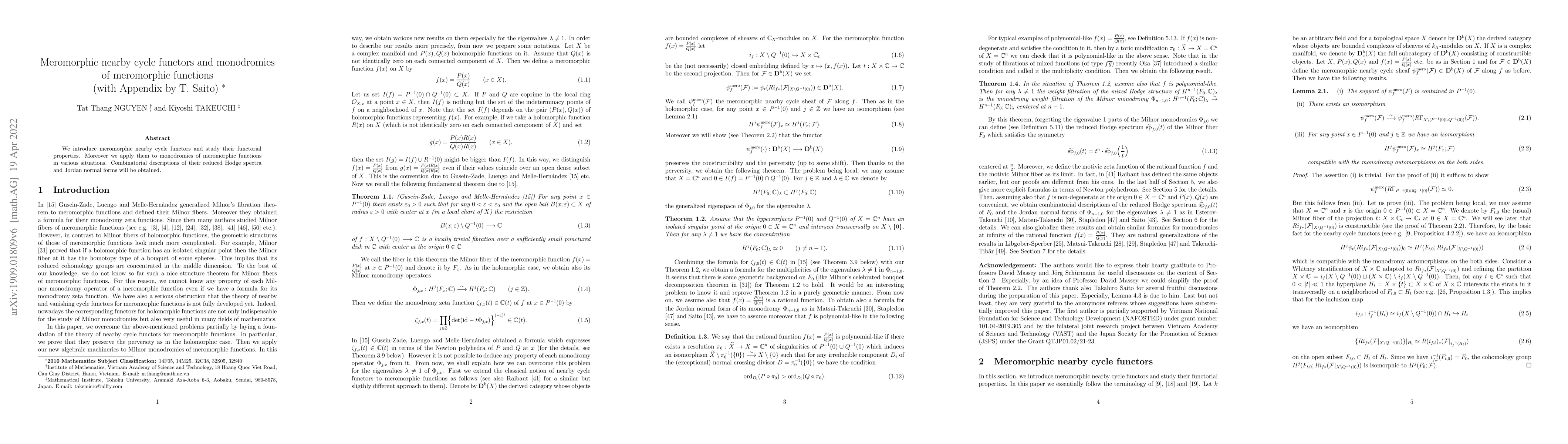 Thumbnail for Meromorphic nearby cycle functors and monodromies of meromorphic
  functions (with Appendix by T. Saito)