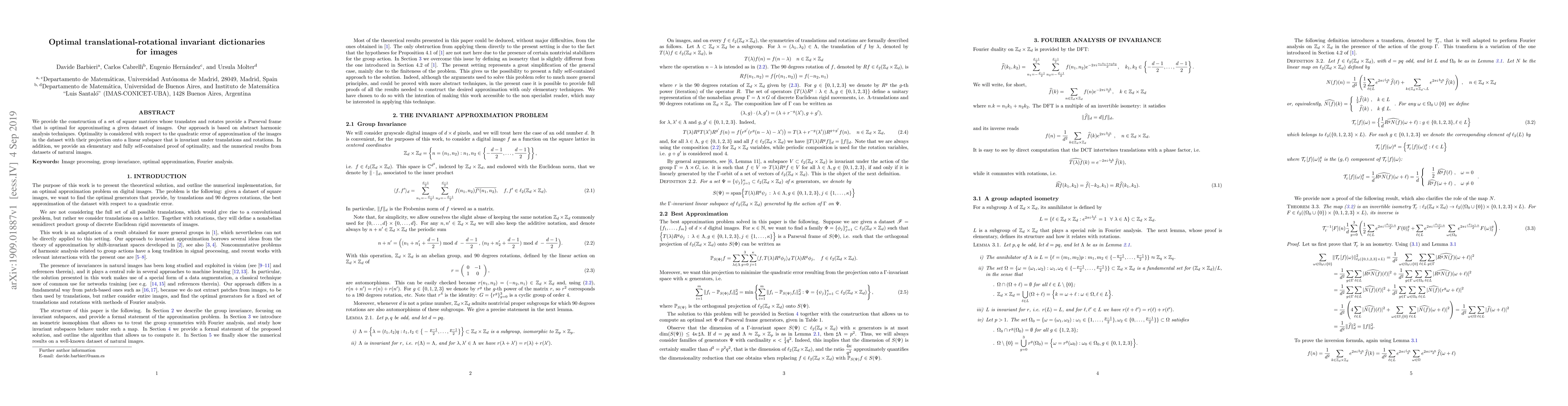 Thumbnail for Optimal translational-rotational invariant dictionaries for images