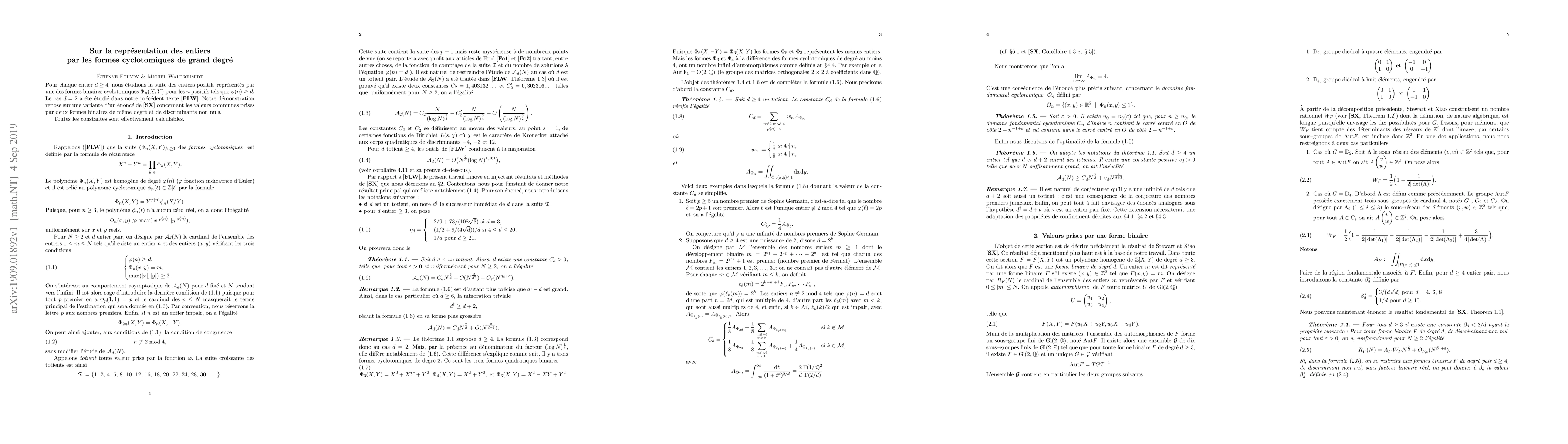 Thumbnail for Sur la repr\'esentation des entiers par les formes cyclotomiques de
  grand degr\'e