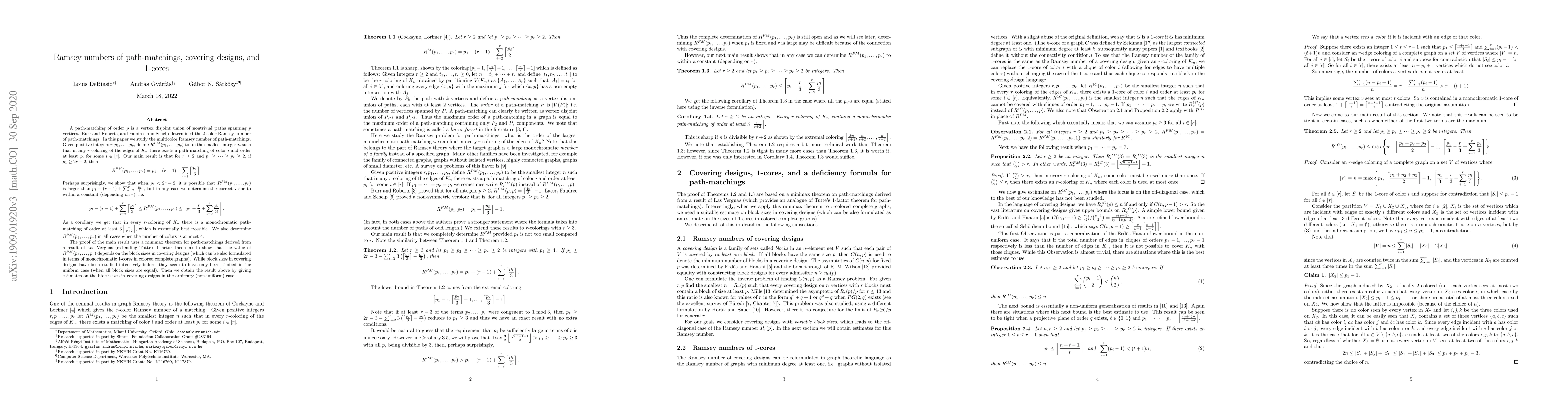 Thumbnail for Ramsey numbers of path-matchings, covering designs and 1-cores