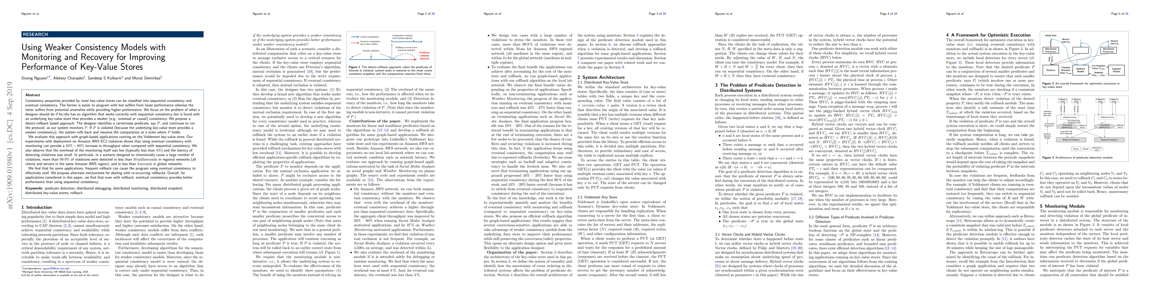 Thumbnail for Using Weaker Consistency Models with Monitoring and Recovery for
  Improving Performance of Key-Value Stores