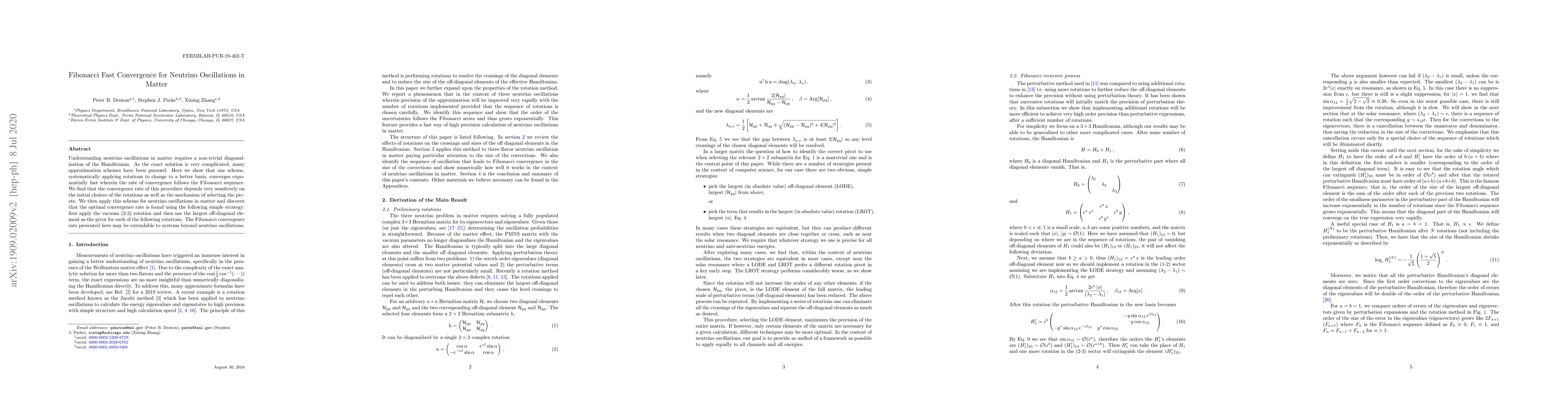 Thumbnail for Fibonacci Fast Convergence for Neutrino Oscillations in Matter