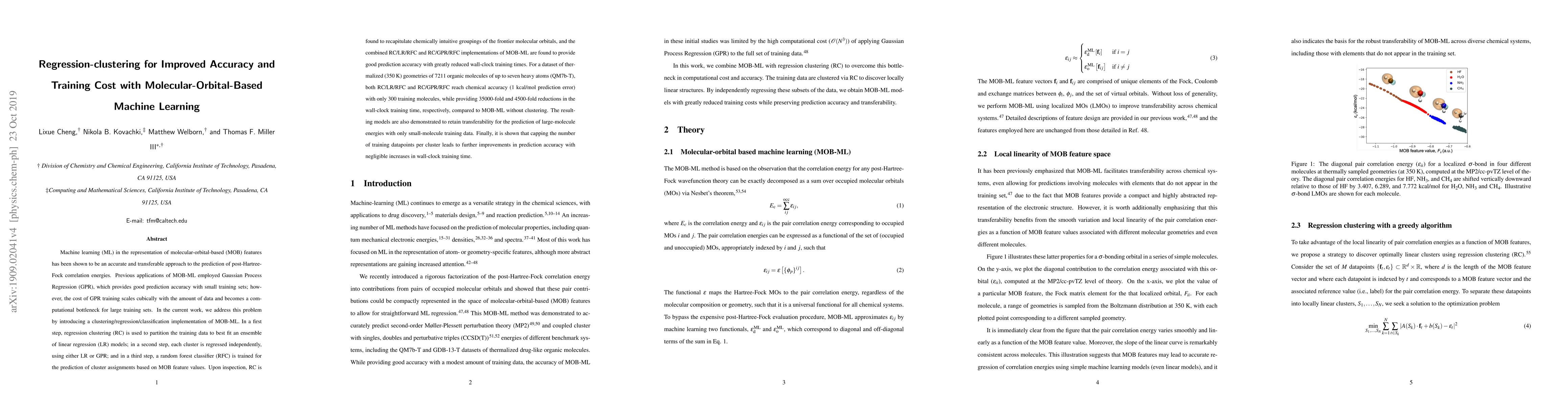 Thumbnail for Regression-clustering for Improved Accuracy and Training Cost with
  Molecular-Orbital-Based Machine Learning