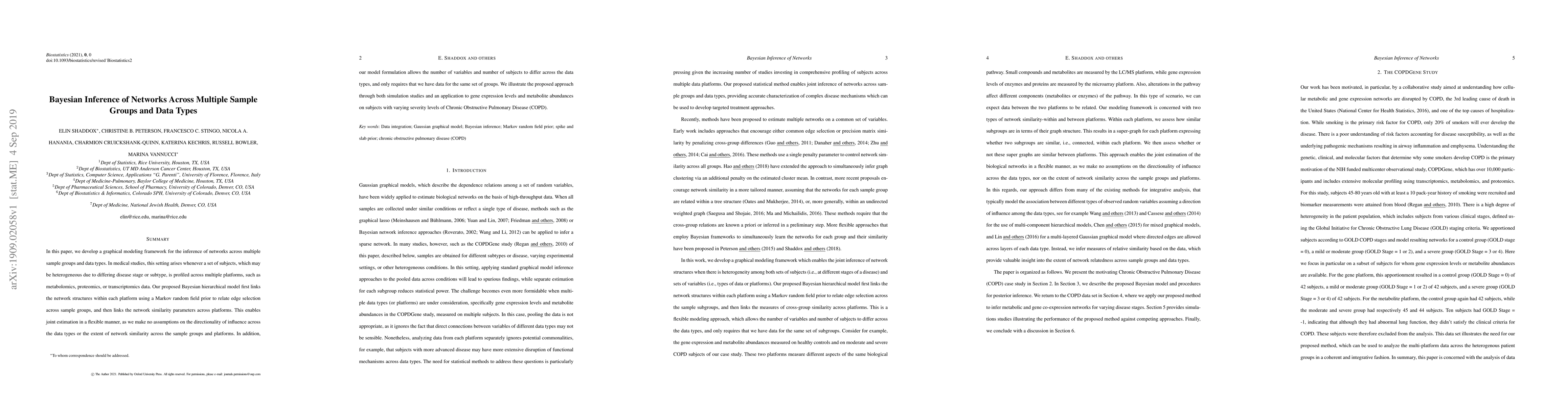Thumbnail for Bayesian Inference of Networks Across Multiple Sample Groups and Data
  Types