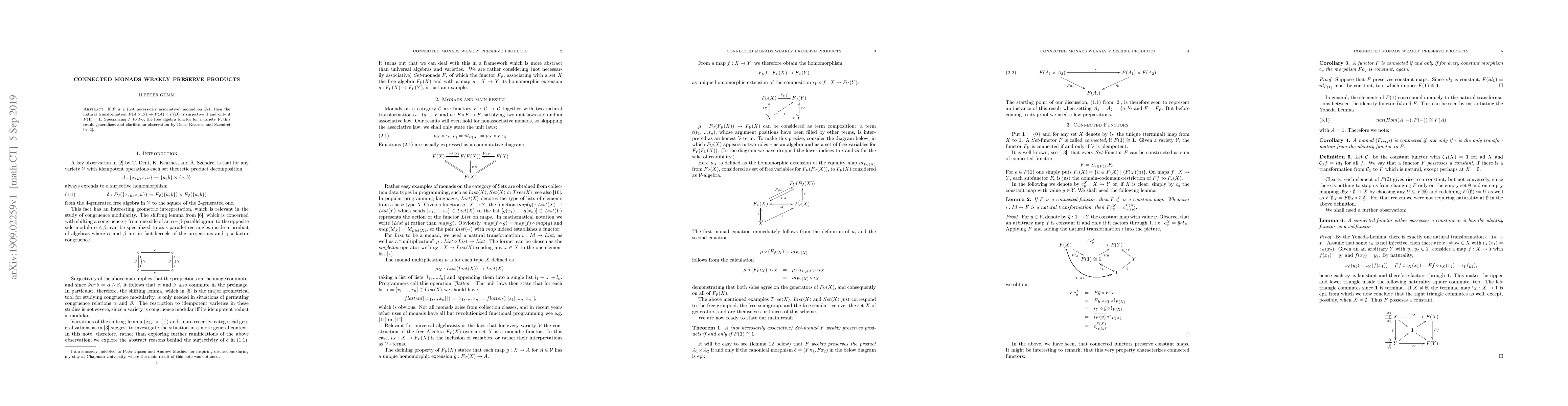 Thumbnail for Connected monads weakly preserve products