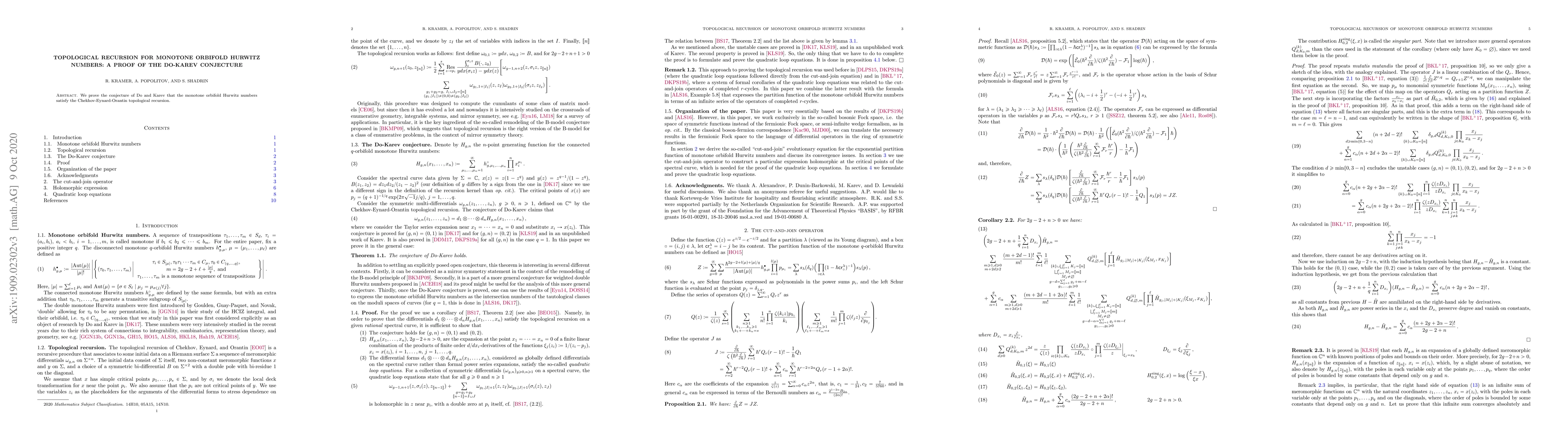 Thumbnail for Topological recursion for monotone orbifold Hurwitz numbers: a proof of
  the Do-Karev conjecture
