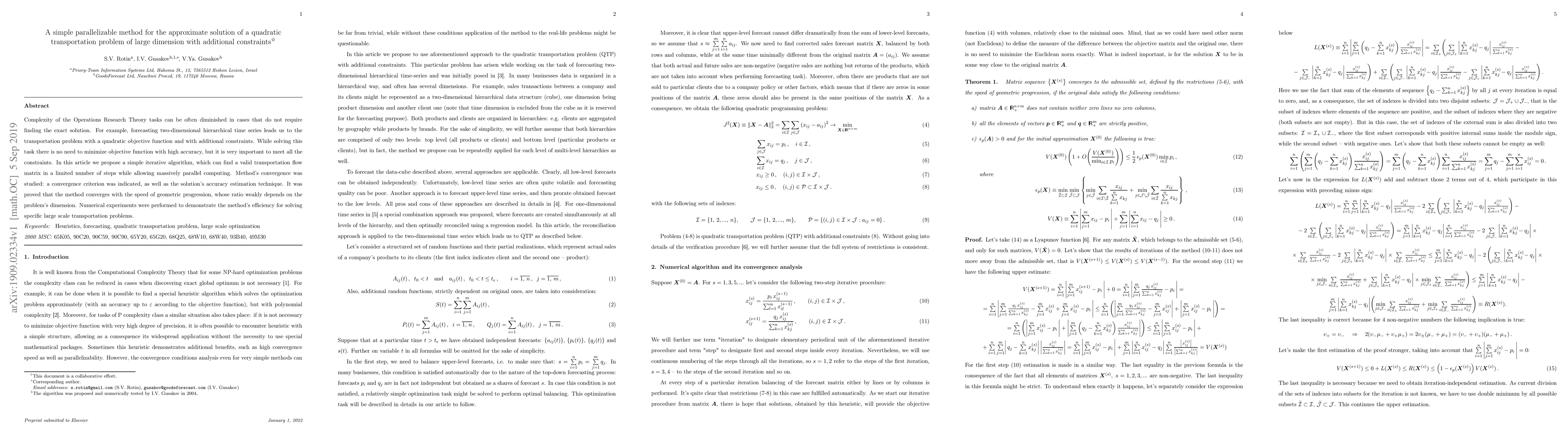 Thumbnail for A simple parallelizable method for the approximate solution of a
  quadratic transportation problem of large dimension with additional
  constraints