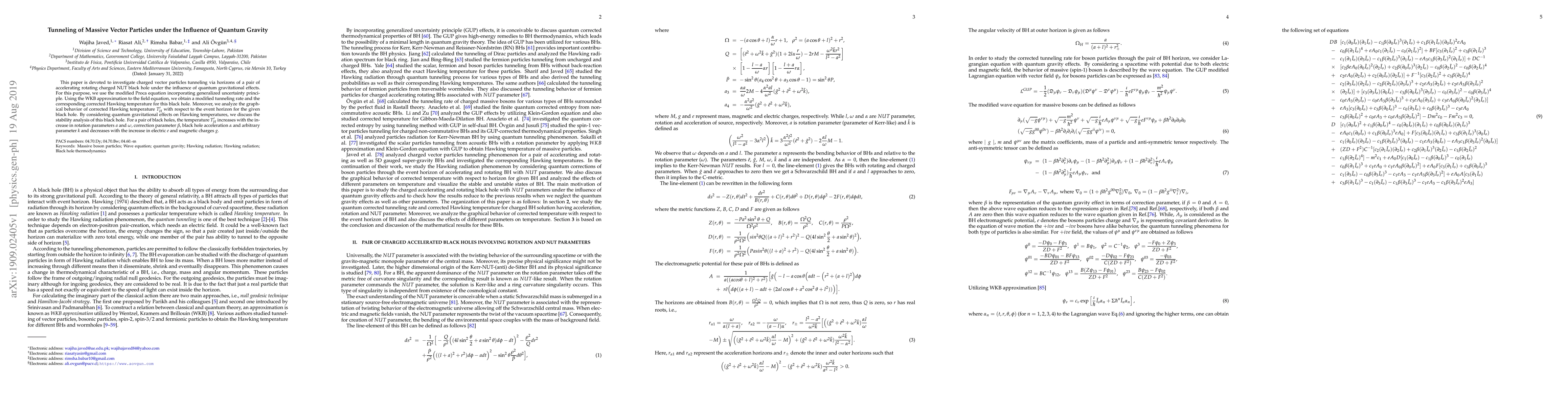 Thumbnail for Tunneling of Massive Vector Particles under the Influence of Quantum
  Gravity