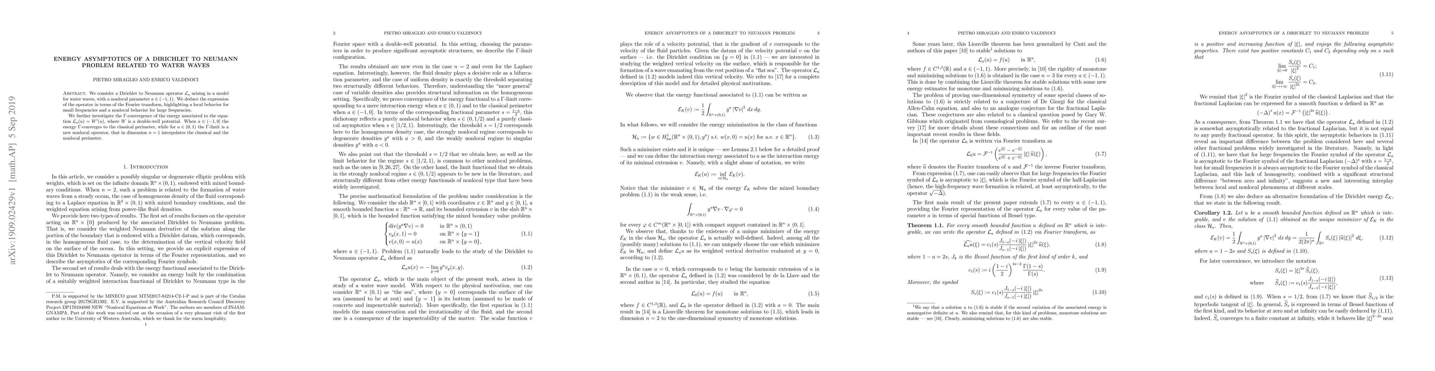Thumbnail for Energy asymptotics of a Dirichlet to Neumann problem related to water
  waves