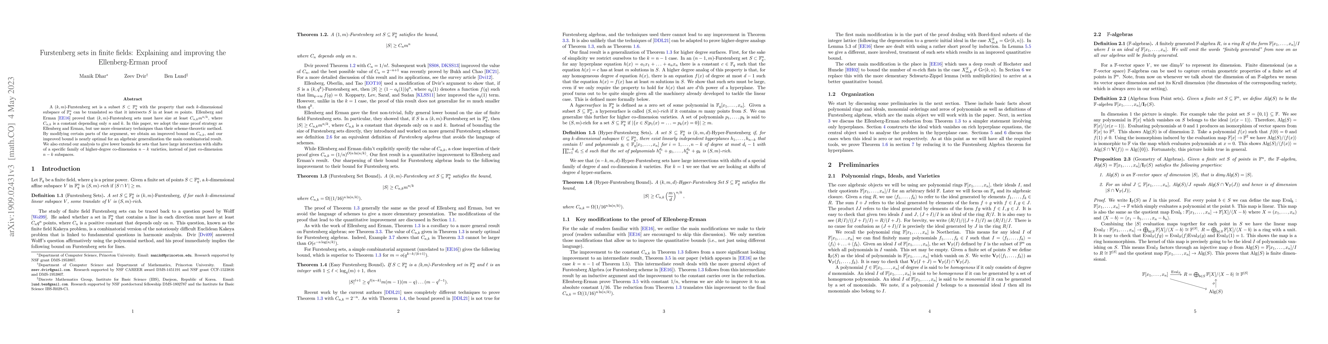 Thumbnail for Furstenberg sets in finite fields: Explaining and improving the
  Ellenberg-Erman proof
