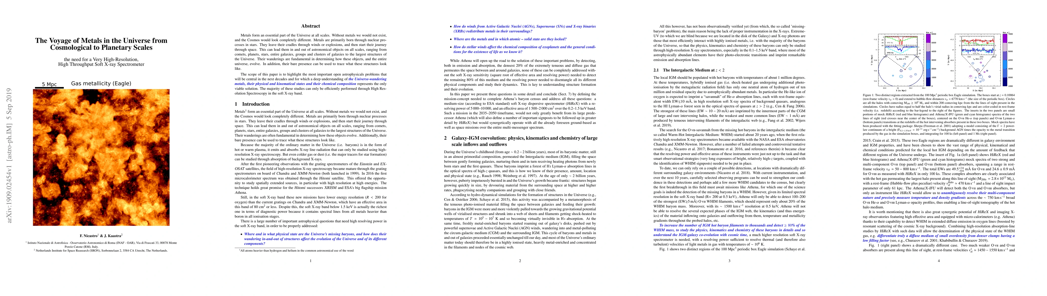 Thumbnail for The Voyage of Metals in the Universe from Cosmological to Planetary
  Scales: the need for a Very High-Resolution, High Throughput Soft X-ray
  Spectrometer