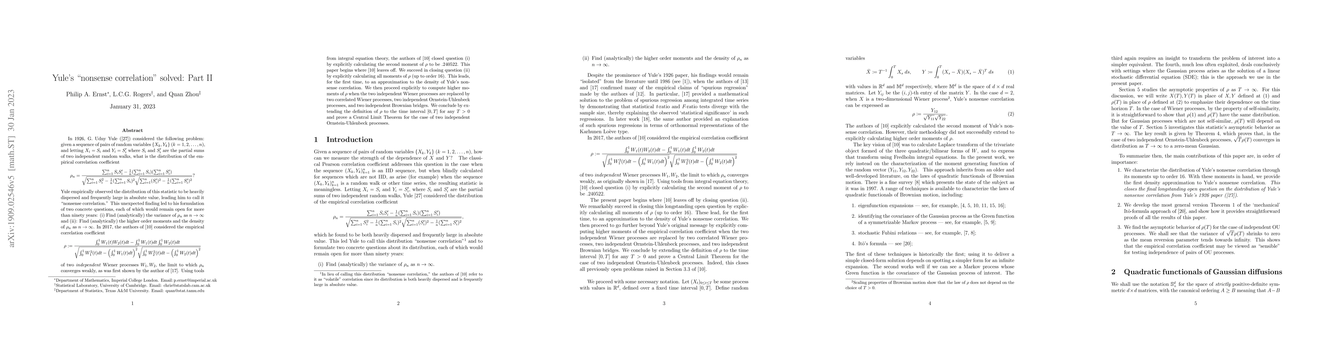 Thumbnail for Yule's "nonsense correlation" solved: Part II