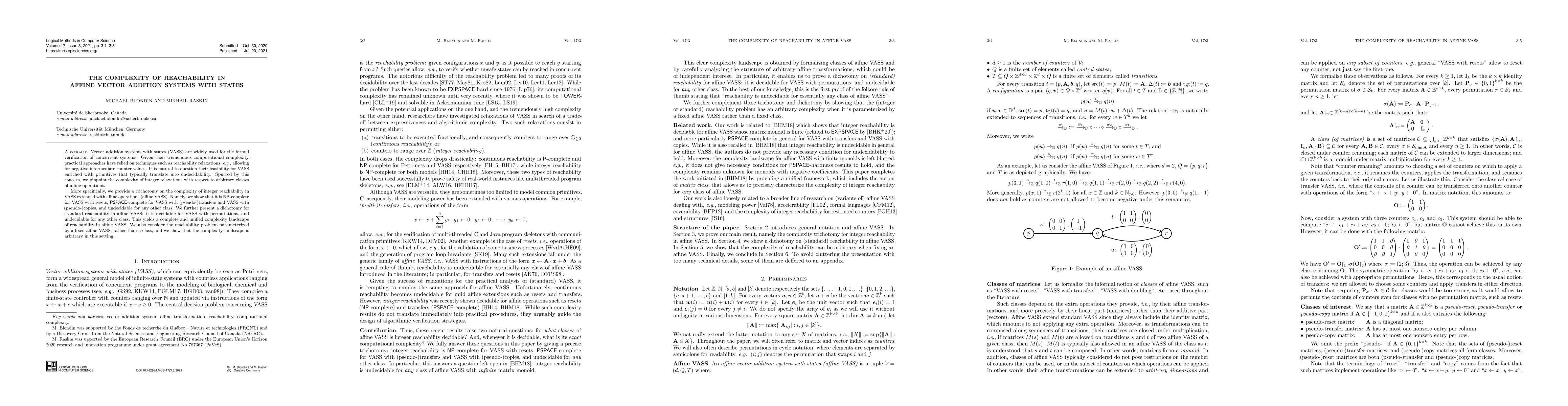 Thumbnail for The Complexity of Reachability in Affine Vector Addition Systems with
  States