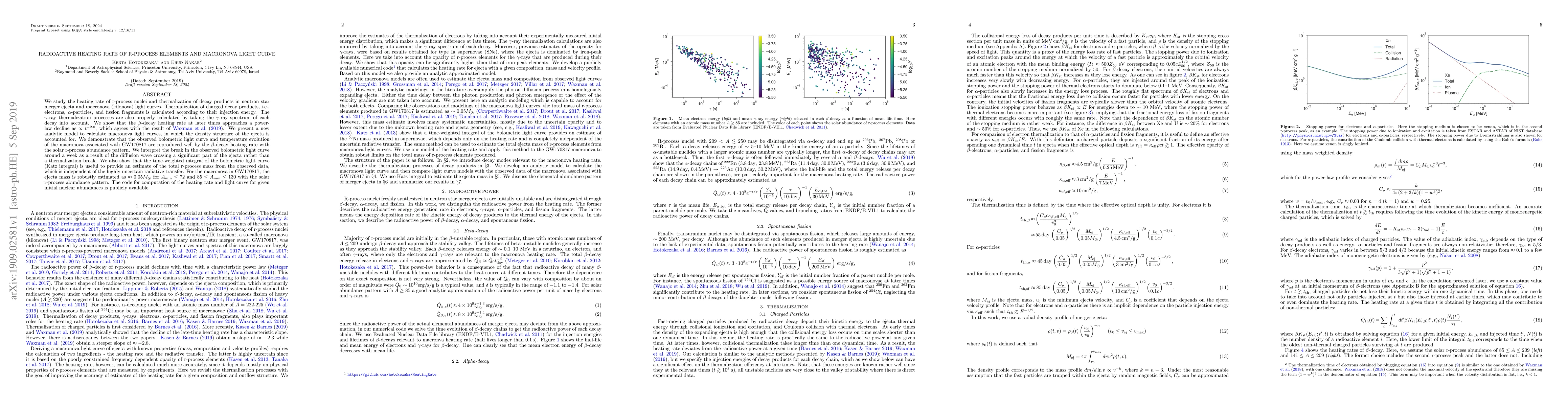 Thumbnail for Radioactive heating rate of r-process elements and macronova light curve