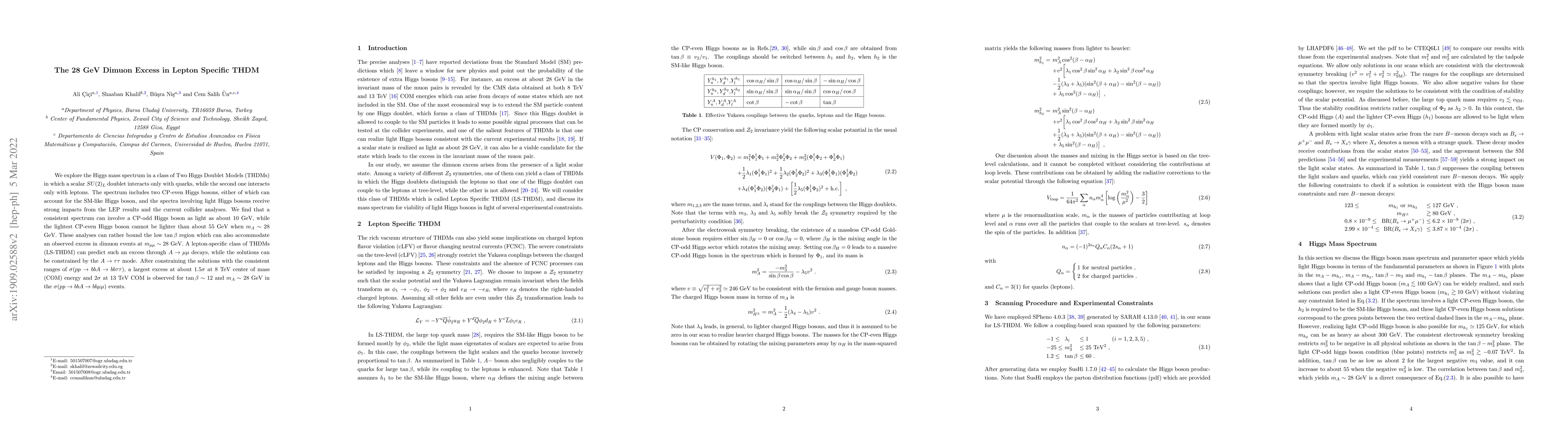 Thumbnail for The 28 GeV Dimuon Excess in Lepton Specific 2HDM