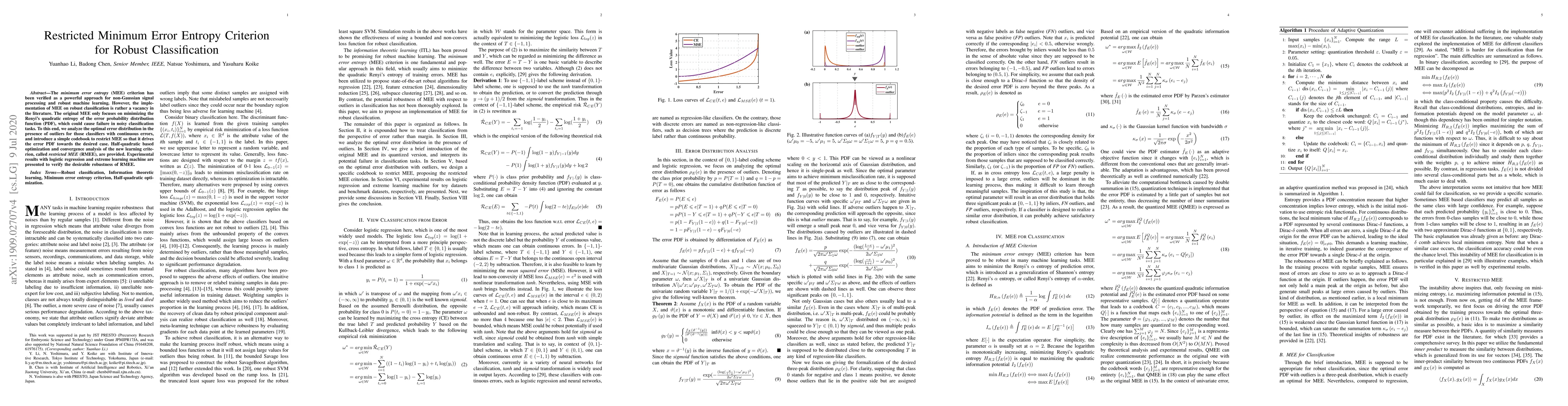 Thumbnail for Restricted Minimum Error Entropy Criterion for Robust Classification