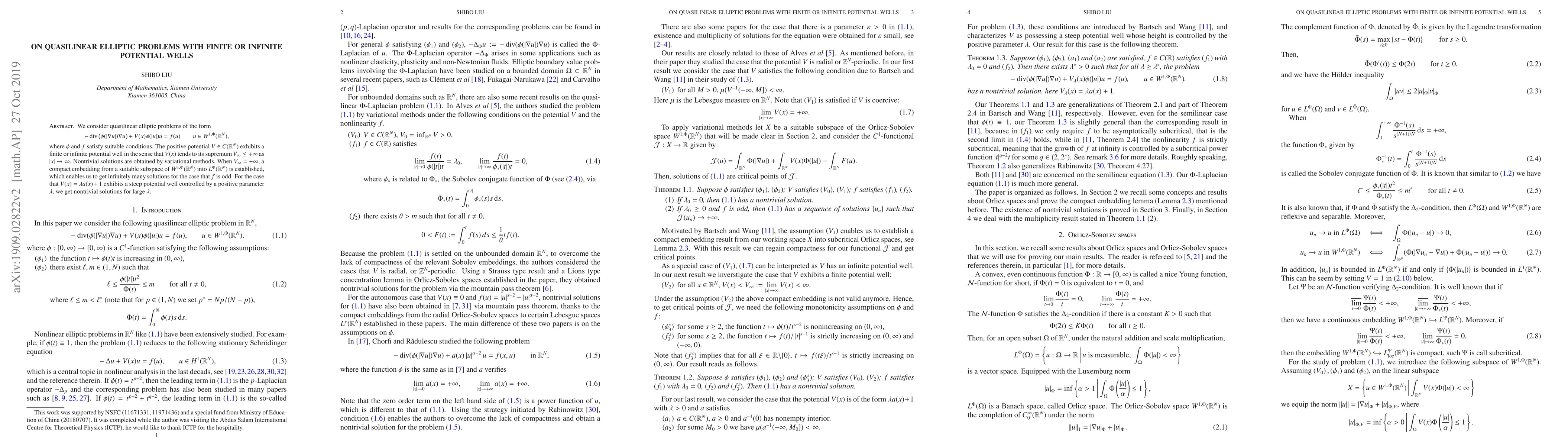 Thumbnail for On quasilinear elliptic problems with finite or infinite potential wells