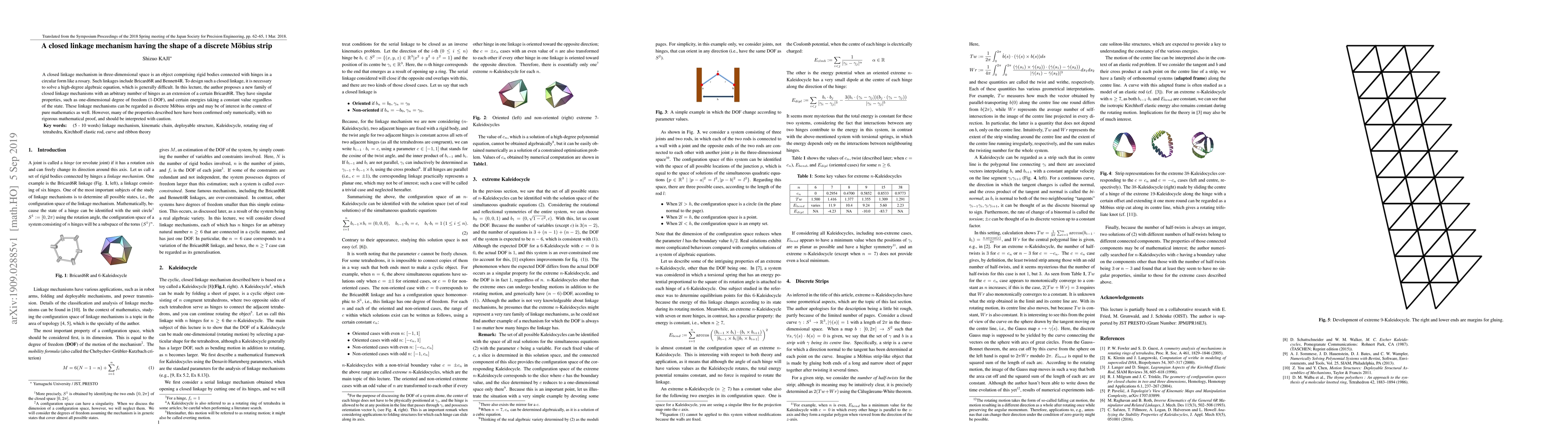 Thumbnail for A closed linkage mechanism having the shape of a discrete M\"obius strip