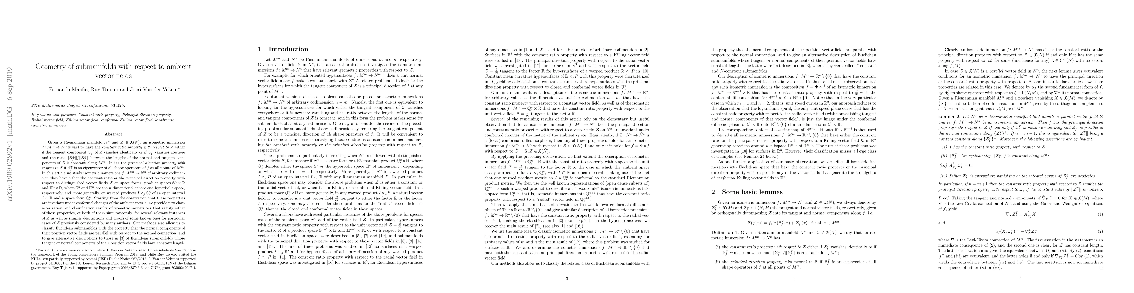 Thumbnail for Geometry of submanifolds with respect to ambient vector fields