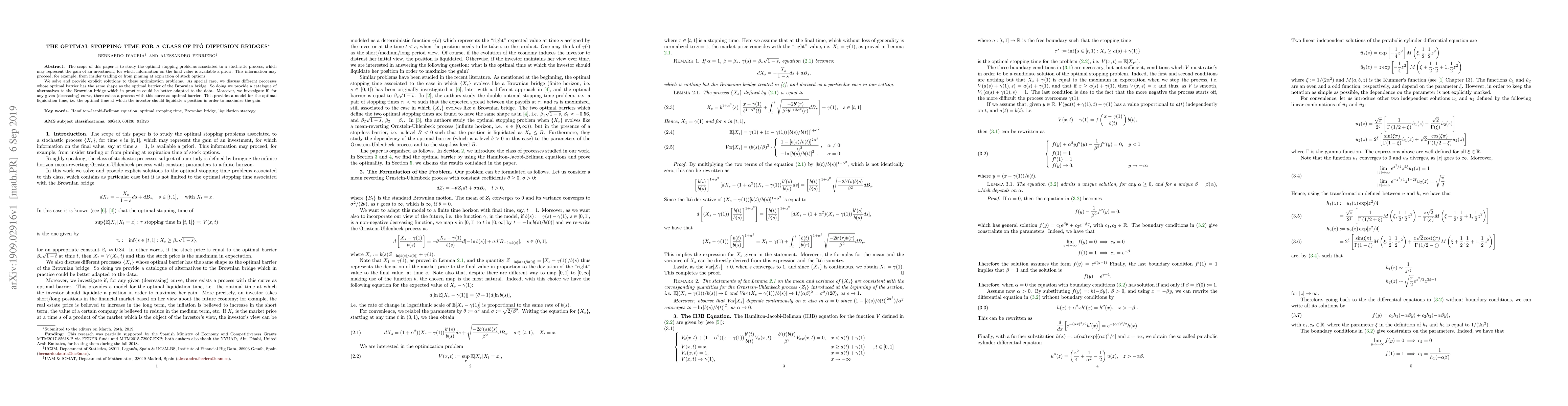 Thumbnail for Optimal stopping times for a class of Ito diffusion bridges