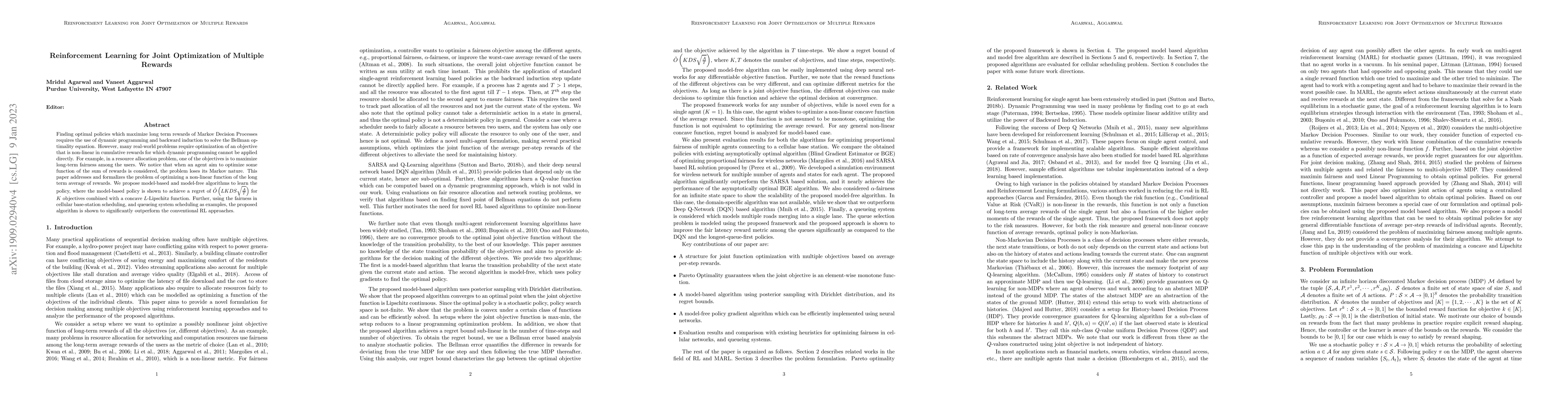 Thumbnail for Reinforcement Learning for Joint Optimization of Multiple Rewards