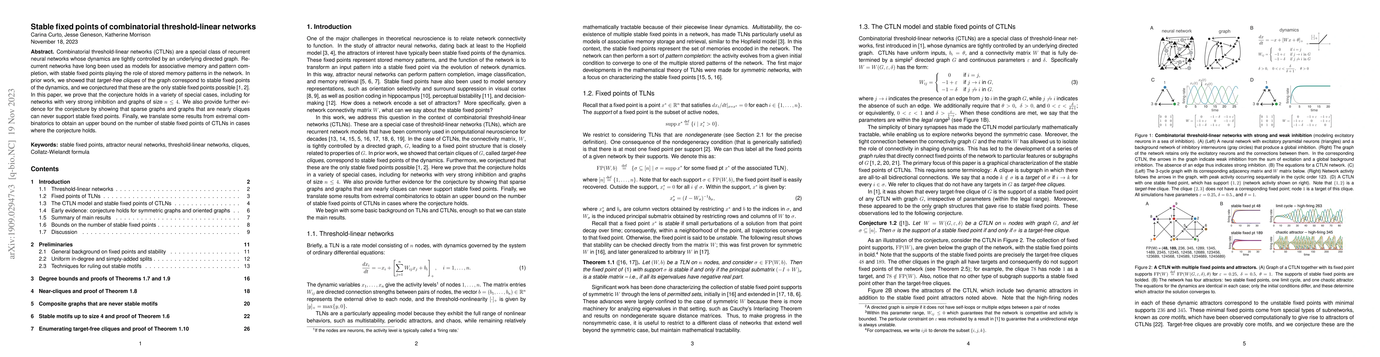 Thumbnail for Stable fixed points of combinatorial threshold-linear networks