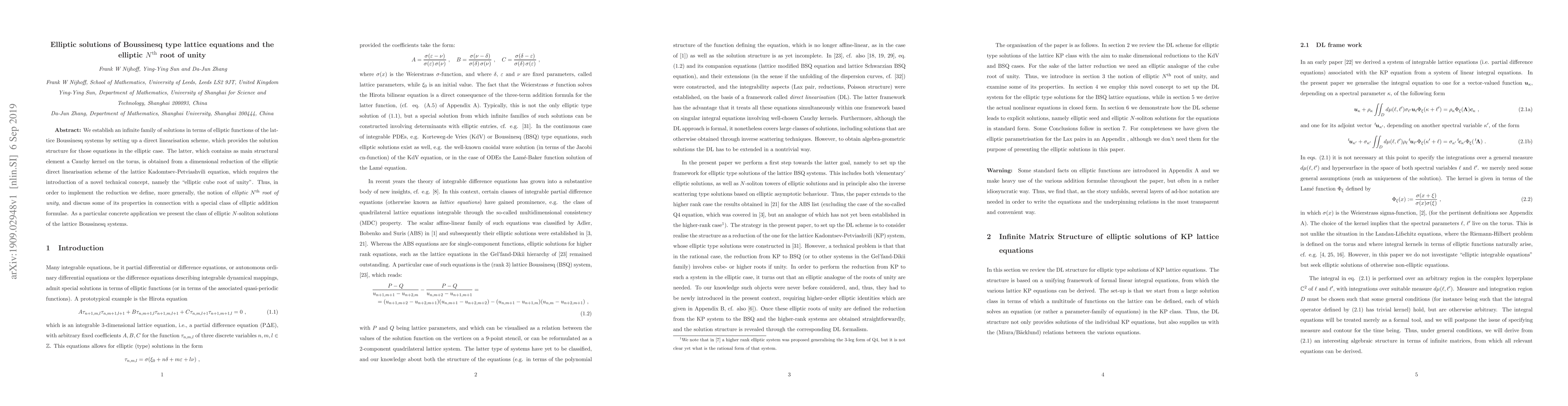 Thumbnail for Elliptic solutions of Boussinesq type lattice equations and the elliptic
  Nth root of unity