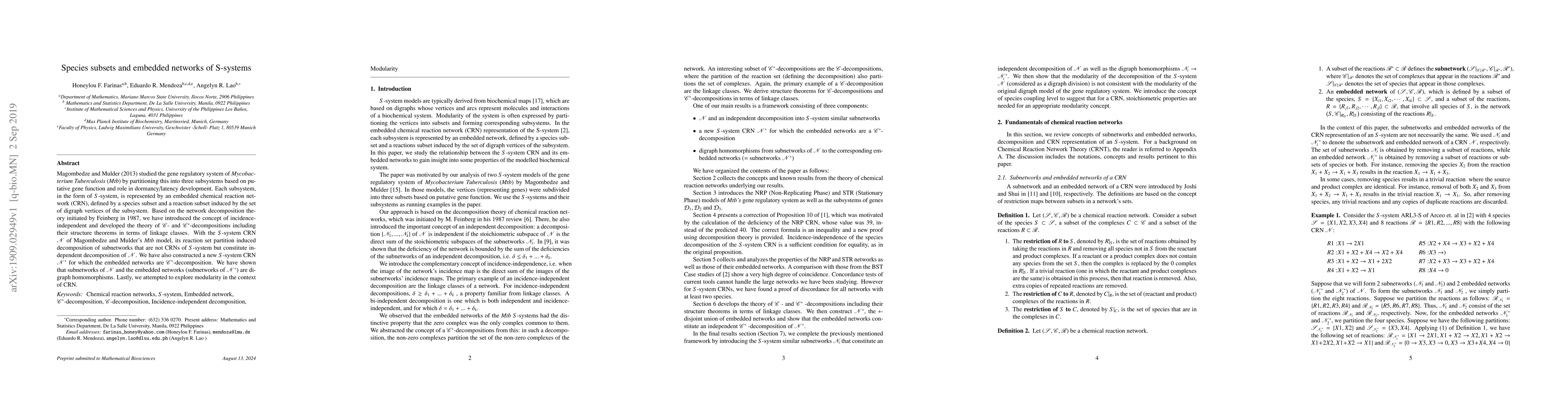 Thumbnail for Species subsets and embedded networks of S-systems