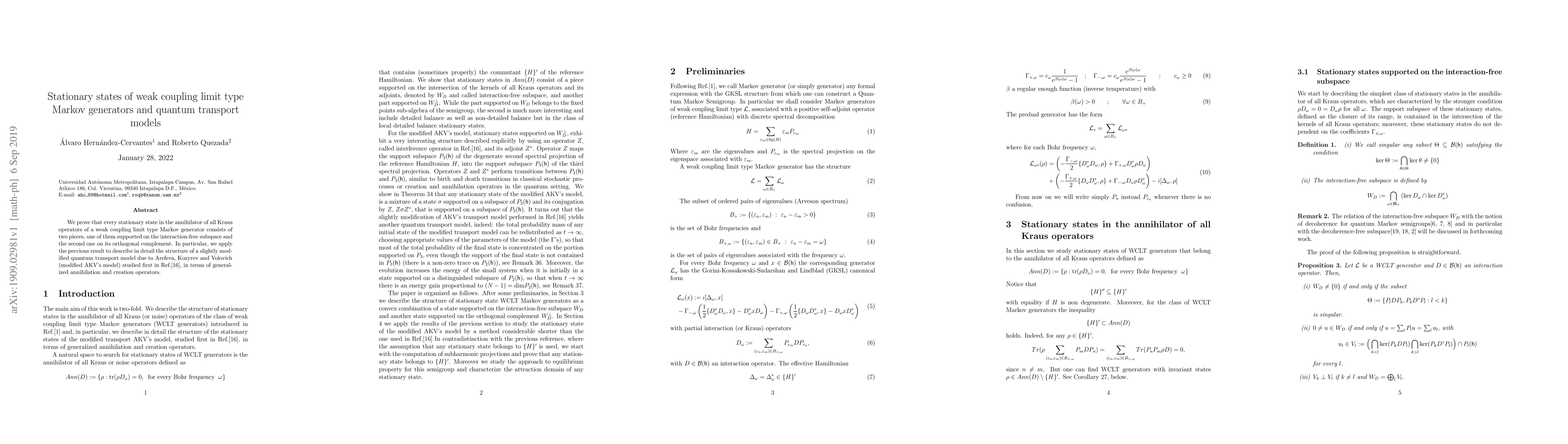 Thumbnail for Stationary states of weak coupling limit type Markov generators and
  quantum transport models