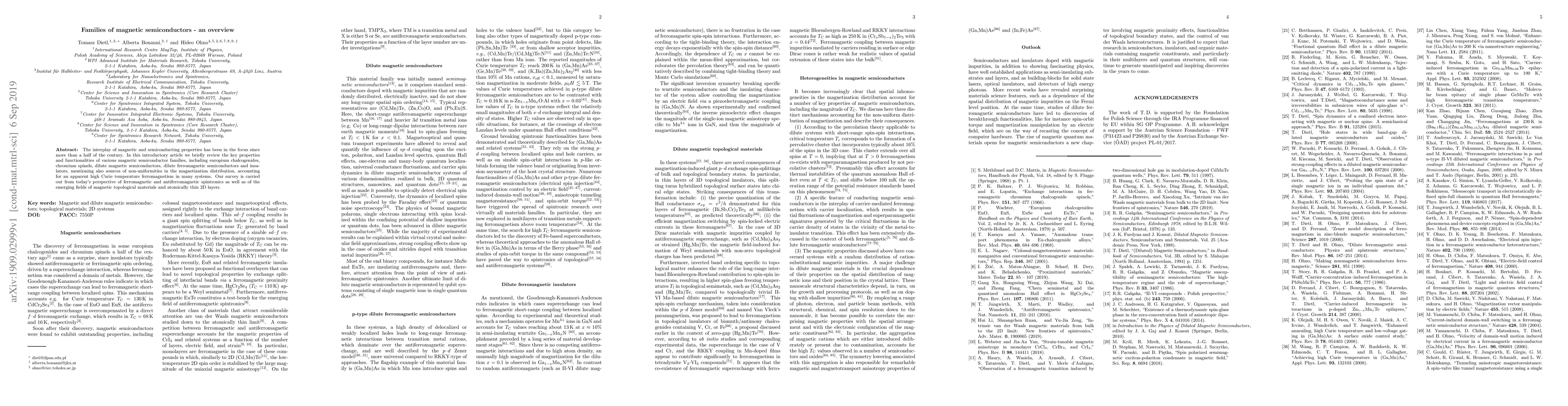 Thumbnail for Families of magnetic semiconductors -- an overview