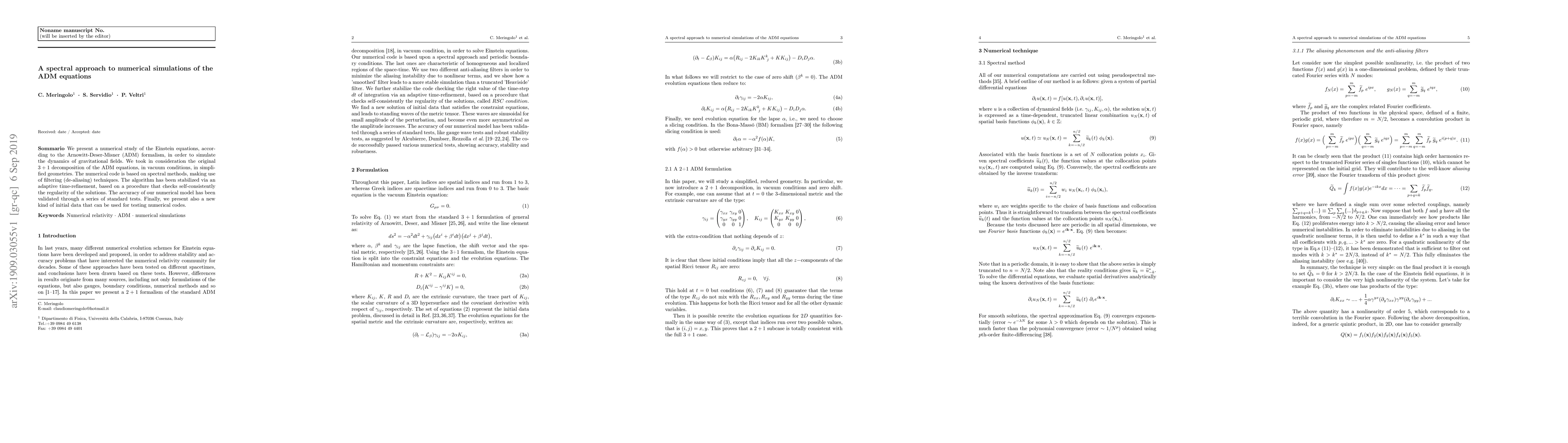 Thumbnail for A spectral approach to numerical simulations of the ADM equations