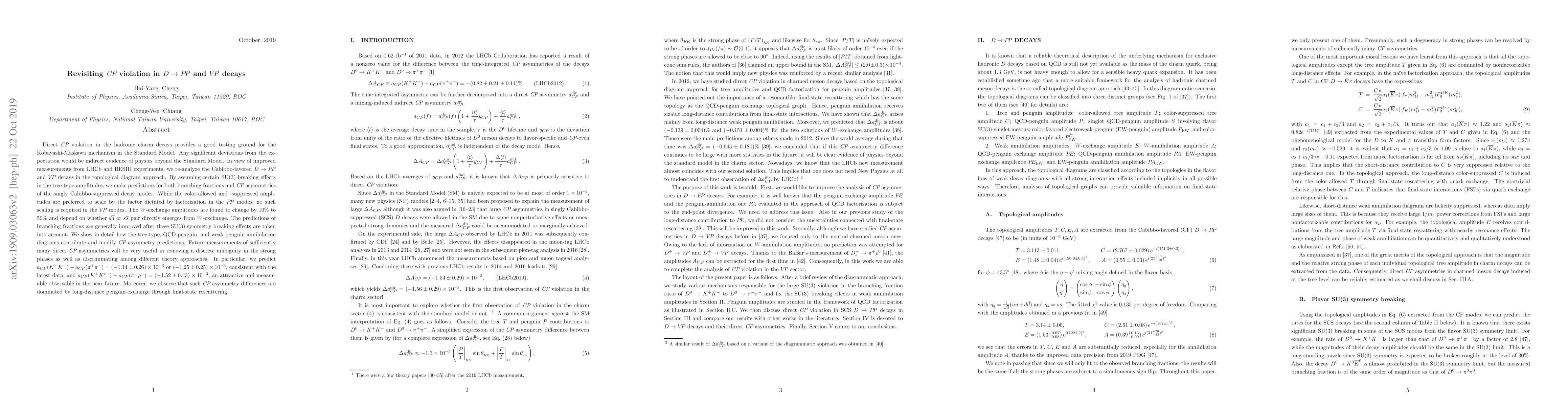 Thumbnail for Revisiting CP violation in $D\to P\!P$ and $V\!P$ decays