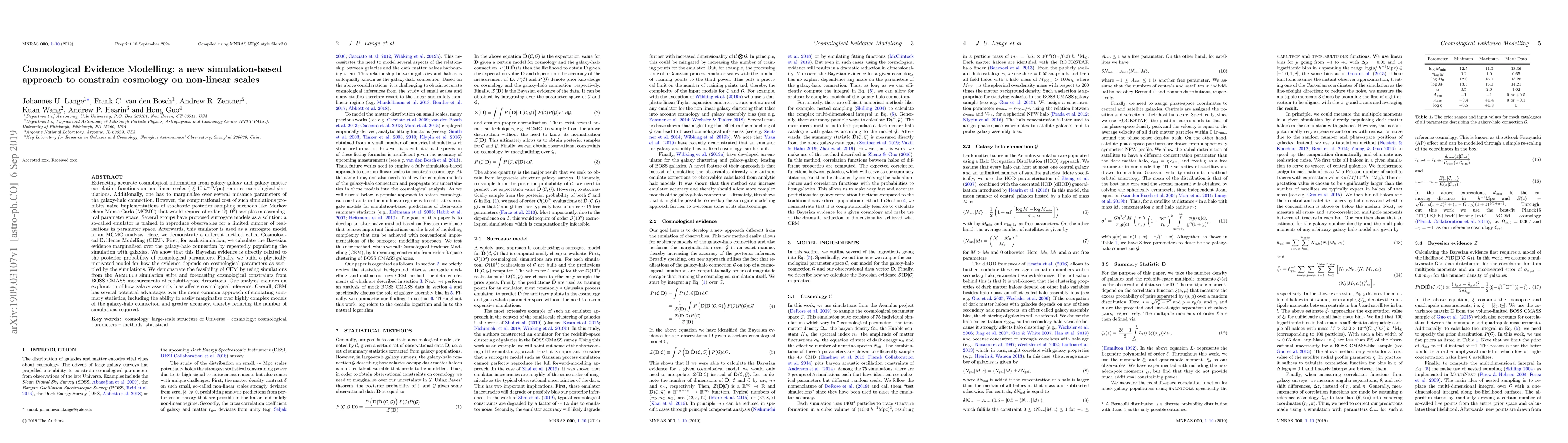 Thumbnail for Cosmological Evidence Modelling: a new simulation-based approach to
  constrain cosmology on non-linear scales