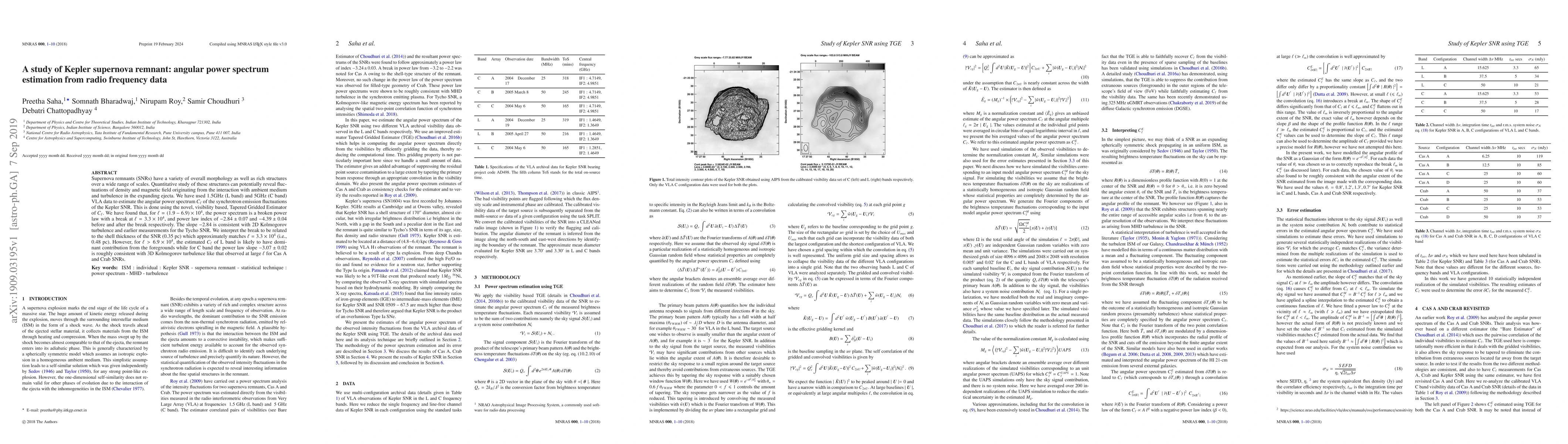 Thumbnail for A study of Kepler supernova remnant: angular power spectrum estimation
  from radio frequency data