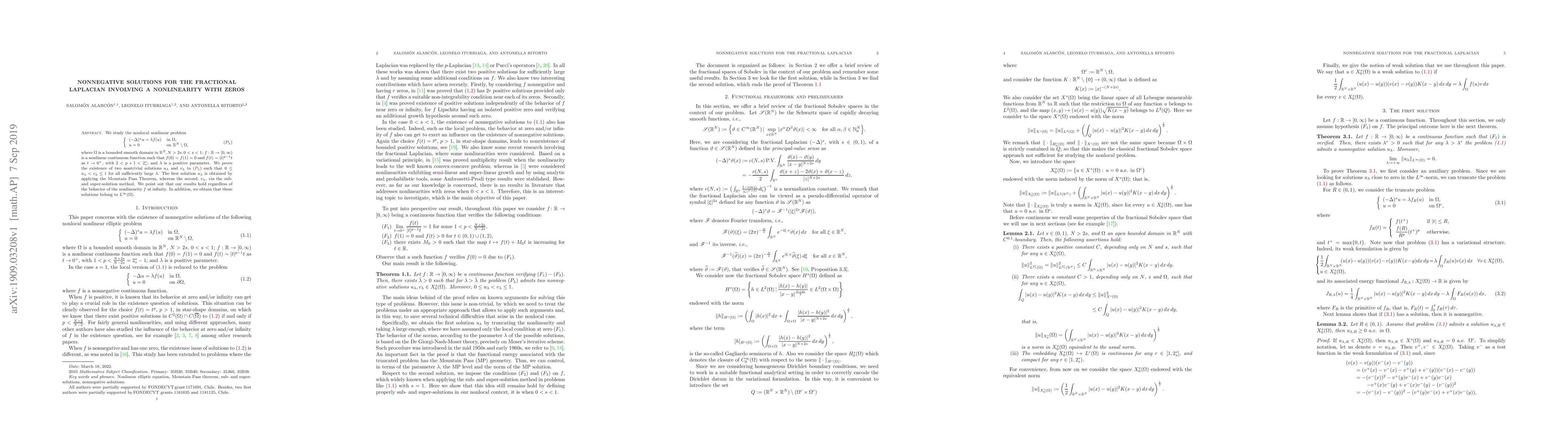 Thumbnail for Nonnegative solutions for the fractional Laplacian involving a
  nonlinearity with zeros