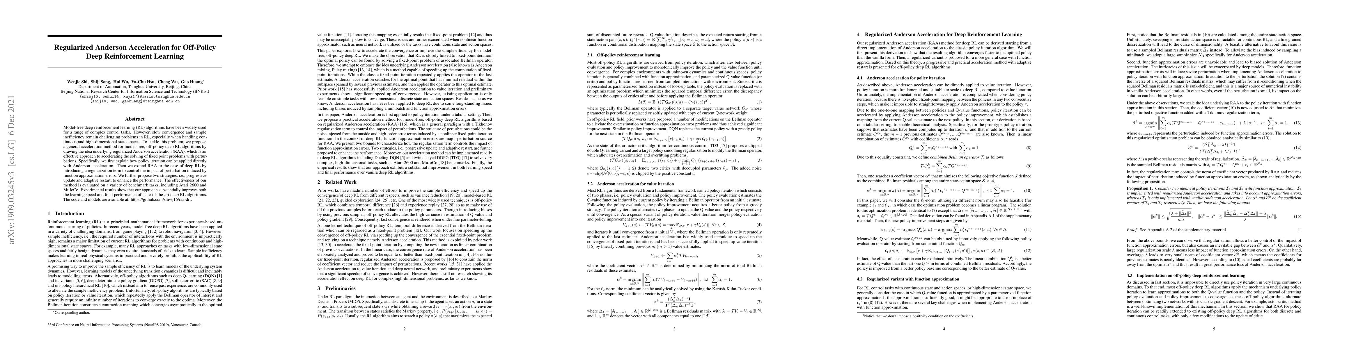 Thumbnail for Regularized Anderson Acceleration for Off-Policy Deep Reinforcement
  Learning