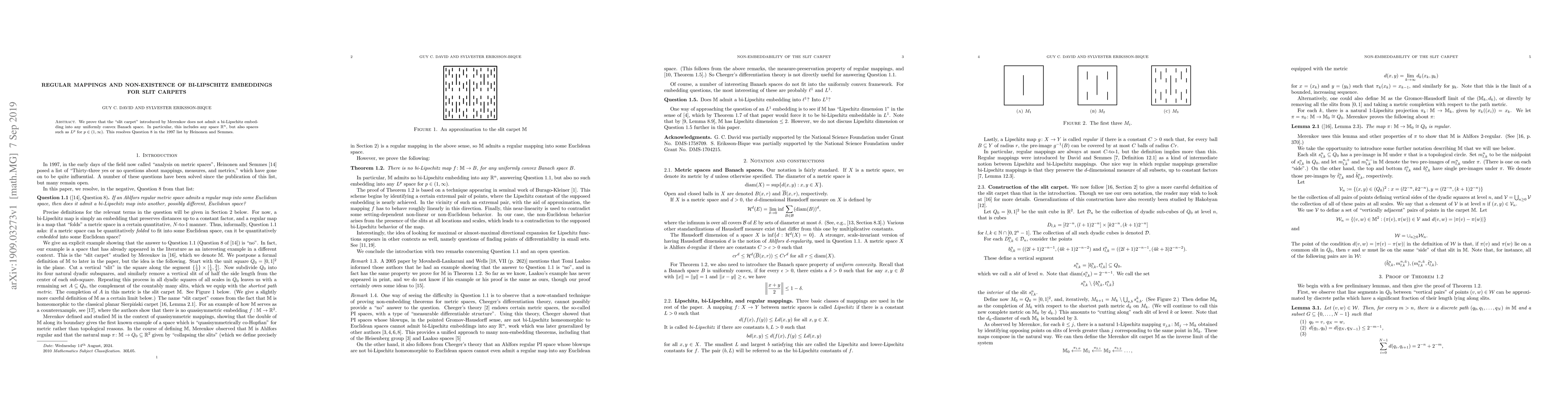 Thumbnail for Regular mappings and non-existence of bi-Lipschitz embeddings for slit
  carpets